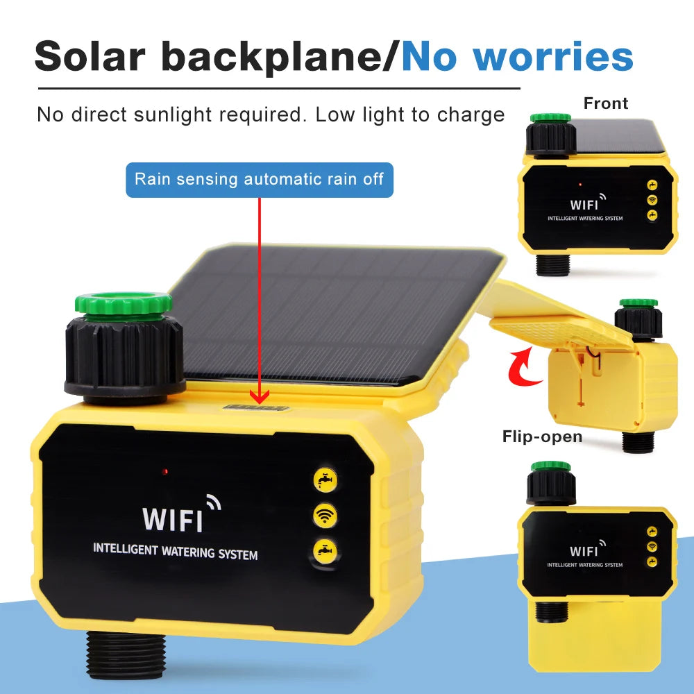 Smart WiFi Solar Irrigation Timer 1/2 Zone LCD Automatic Watering Controller for Garden Lawn