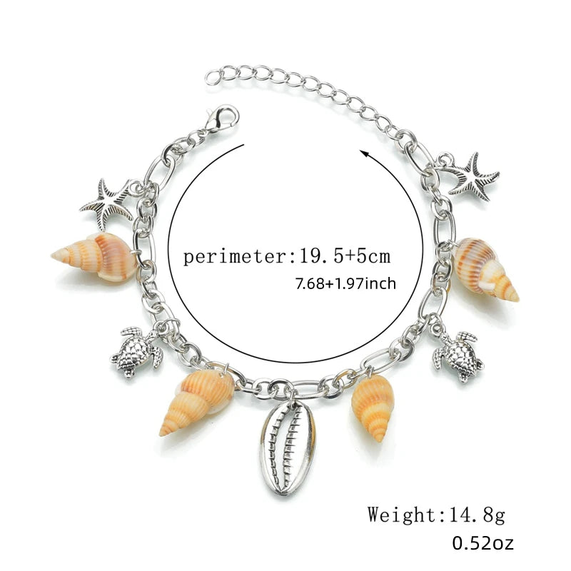 CowLost | bohemian-starfish-conch-shell-pearl-anklet-for-women-boho-sea-turtle-shells-leg-ankle-metal-chain-beach-party-sandals-jewelry |8