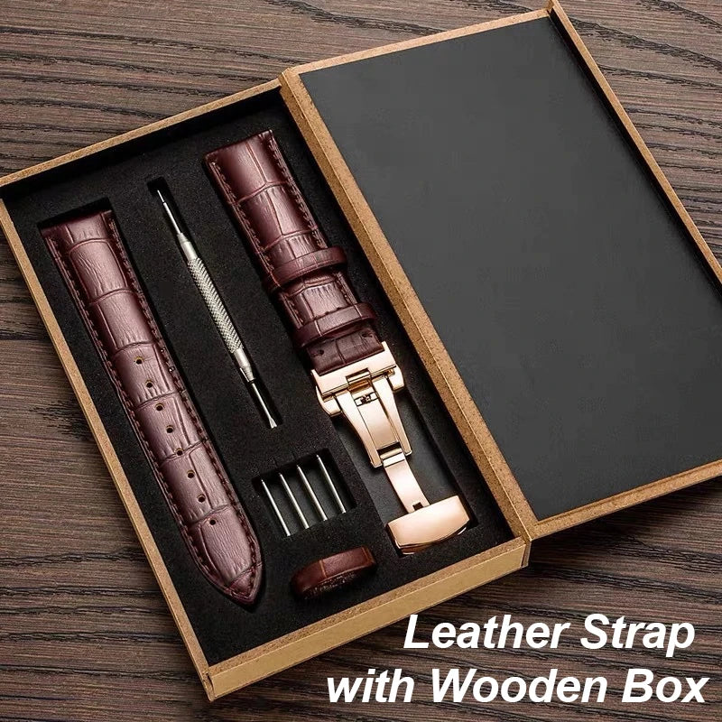 CowLost | bracelets-product_id-genuine-leather-watch-strap-18-24mm-with-butterfly-folding-clasp-and-watchband-box-replacement-wristband |1