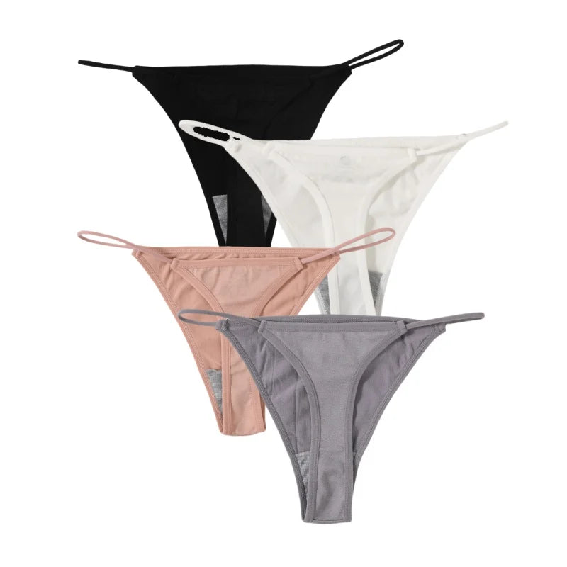 CowLost | product_id-4pcs-women-seamless-low-rise-solid-color-g-string-bikini-panties-t-back |25