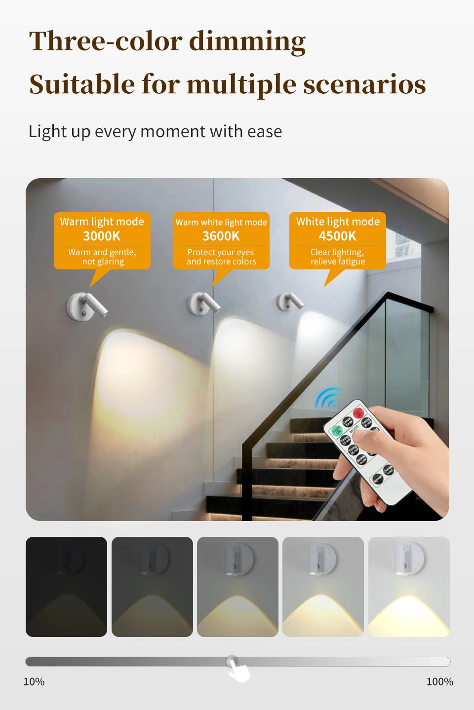CowLost | product_id-magnetic-rotatable-touch-dimmable-rgb-3-color-led-spotlight-with-remote-usb-rechargeable-motion-sensor-wall-light |15