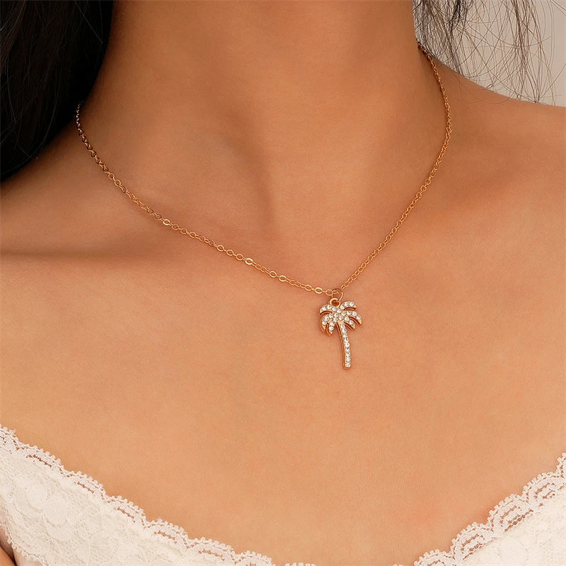CowLost | coconut-palm-tree-necklace-for-women-exquisite-crystal-zircon-metal-clavicle-chain-choker-summer-beach-ocean-sandy-jewelry |1