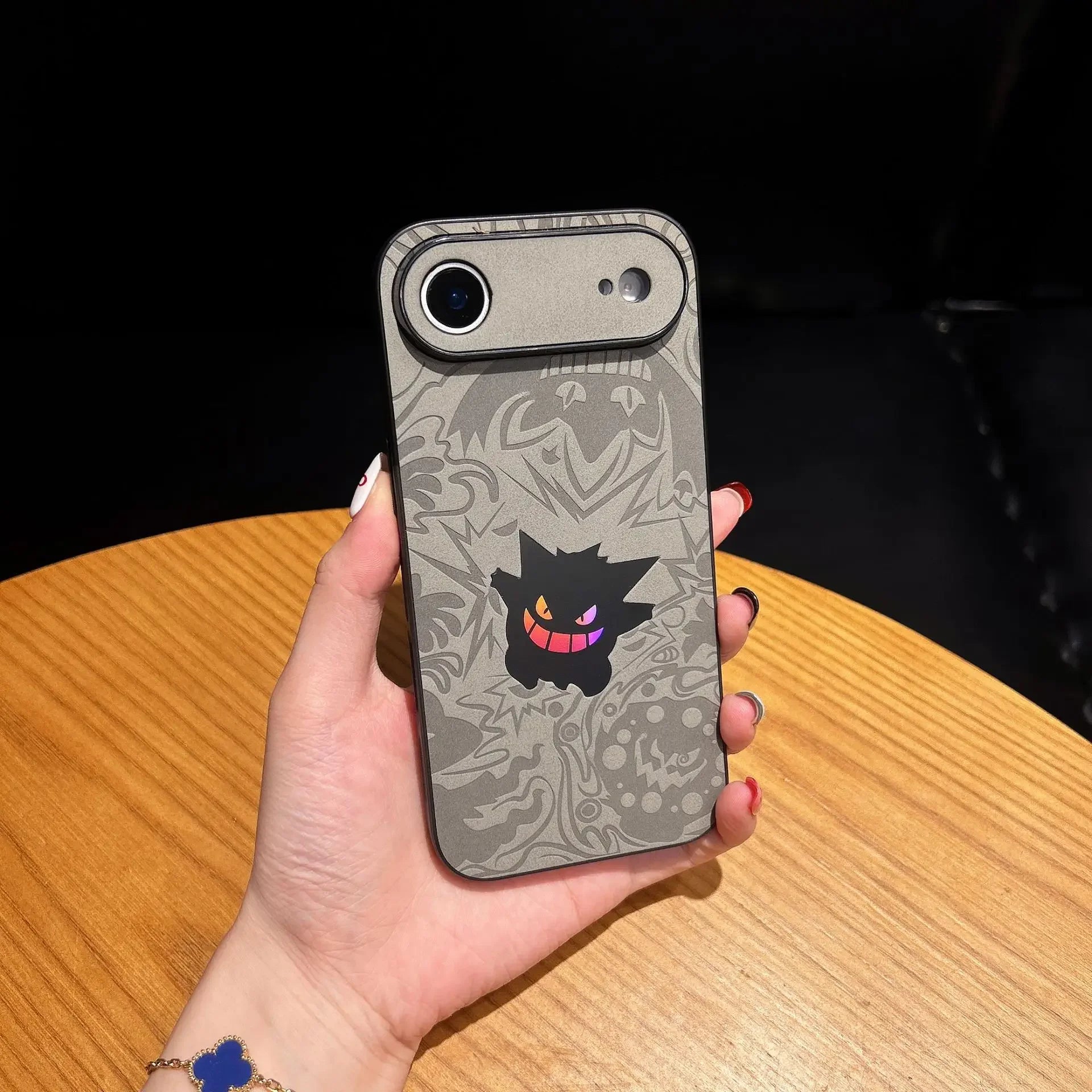 CowLost | cute-cartoon-gengar-laser-embossed-leather-texture-shockproof-phone-case-for-iphone-11-to-17-pro-max |6