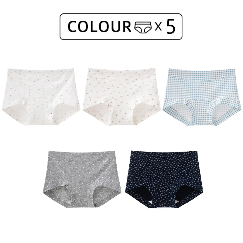 CowLost | product_id-fallsweet-5pcs-plus-size-womens-cotton-seamless-plaid-briefs-high-elastic-underwear |18