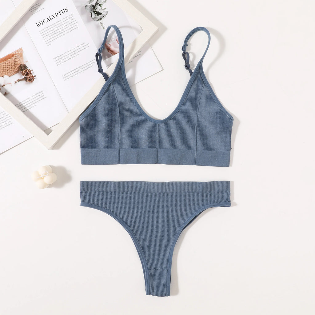 CowLost | product_id-women-seamless-wire-free-push-up-bra-high-rise-brief-set-v-neck-lingerie |5