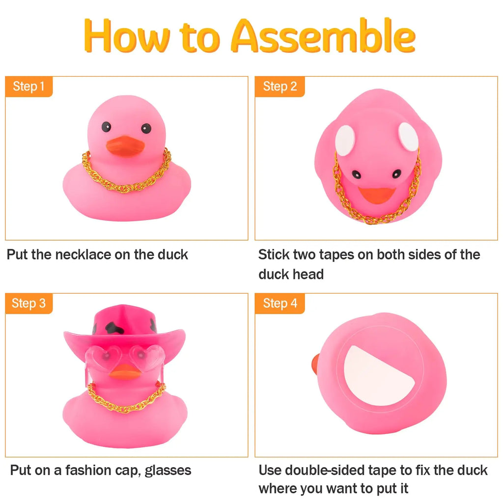 CowLost | product_id-car-cowboy-rubber-duck-dashboard-ornament-with-hat-heart-glasses-and-chain-pink |5