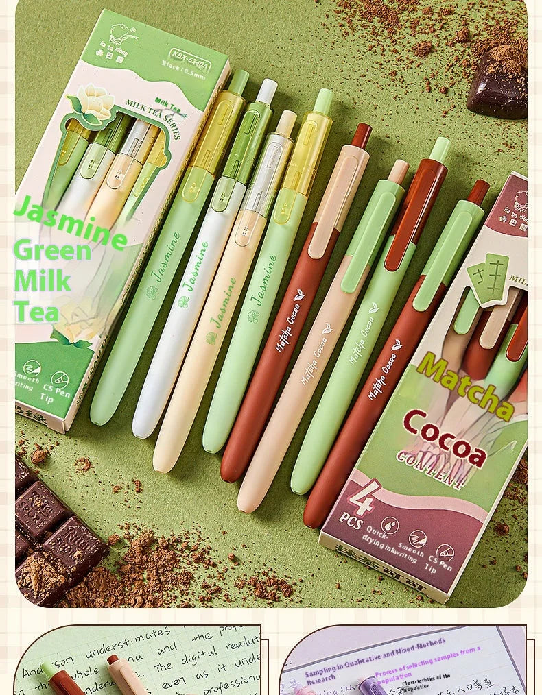 CowLost | product_id-4pcs-milk-tea-gel-pens-set-assorted-retractable-0-5mm-rollerball-for-fast-dry-note-taking-exams |18