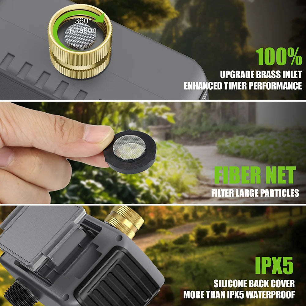 Bluetooth WiFi 2-Way Irrigation Water Timer 3/4" Brass Inlet Garden Watering Device
