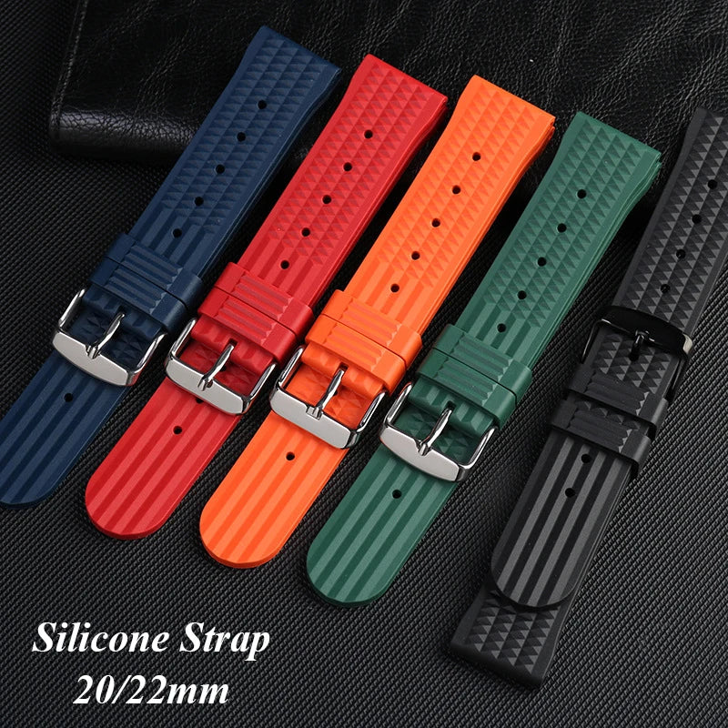 CowLost | premium-soft-rubber-waffle-watchband-20mm-22mm-replacement-strap-for-seiko-water-ghost-sport-watchband-black-green-wristband |1