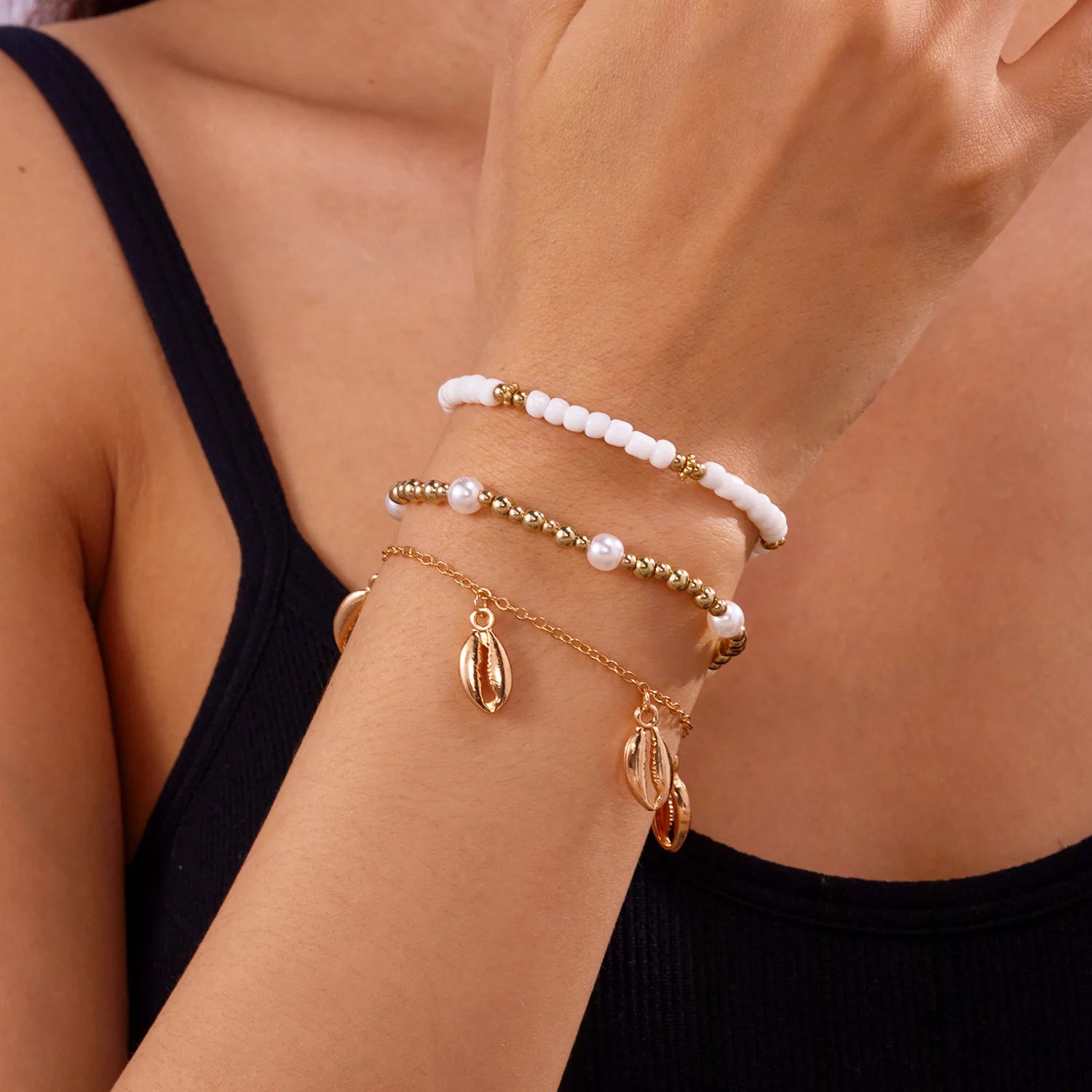 CowLost | bohemian-rice-beads-starfish-conch-pendant-anklet-set-for-women-multi-layer-sea-turtle-ankle-bracelet-on-foot-girl-charm-jewelry |2