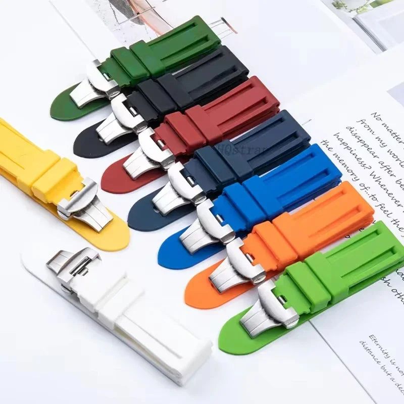 CowLost | butterfly-buckle-rubber-strap-22mm-24mm-for-panerai-watch-band-silicone-bracelet-replacement-straps-men-wristband-accessories |1