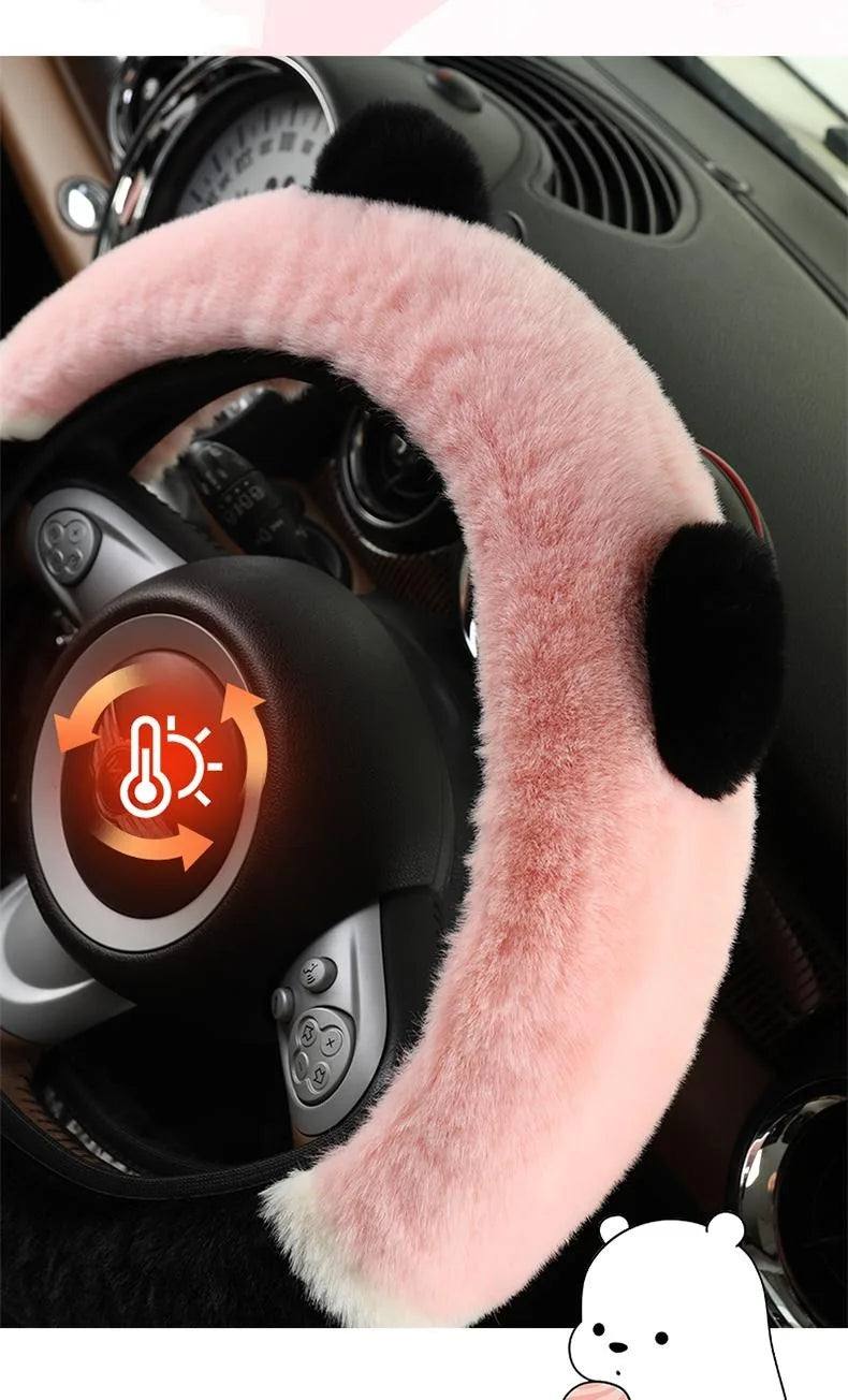 CowLost | winter-warm-plush-car-steering-wheel-cover-with-cute-panda-ears |7