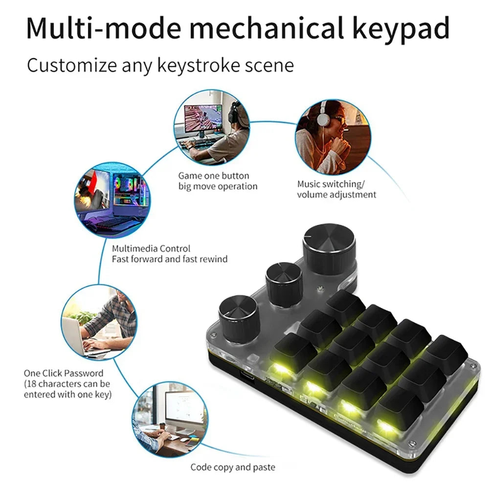 CowLost | product_id-bluetooth-mini-mechanical-macro-keyboard-12-keys-3-knobs-rgb-hot-swap-macropad |3