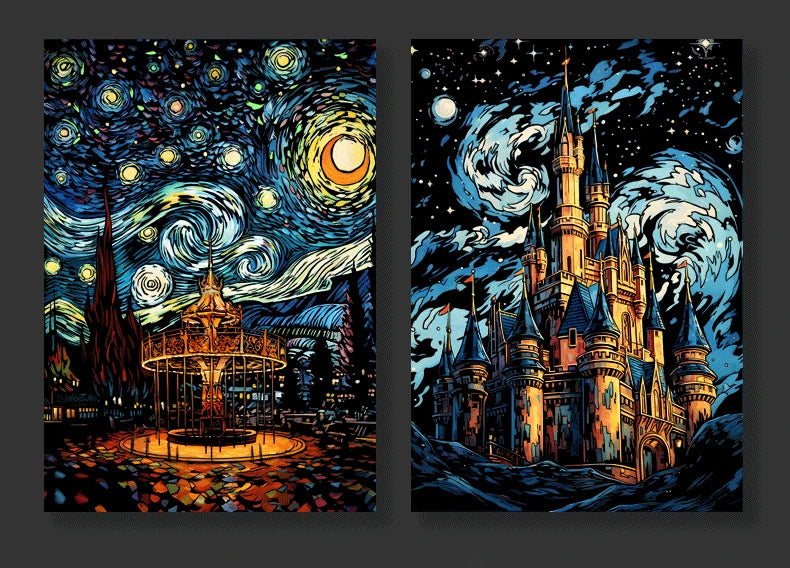 CowLost | product_id-a3-diy-noctilucent-scratch-painting-kit-castle-starry-cat-dolphin-landscape-night-scenes |8
