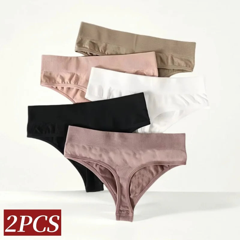 CowLost | 2pcs-set-seamless-panties-sexy-women-underwear-g-string-thong-high-waist-solid-color-lingerie-sexy-female-underpants-intimates |2