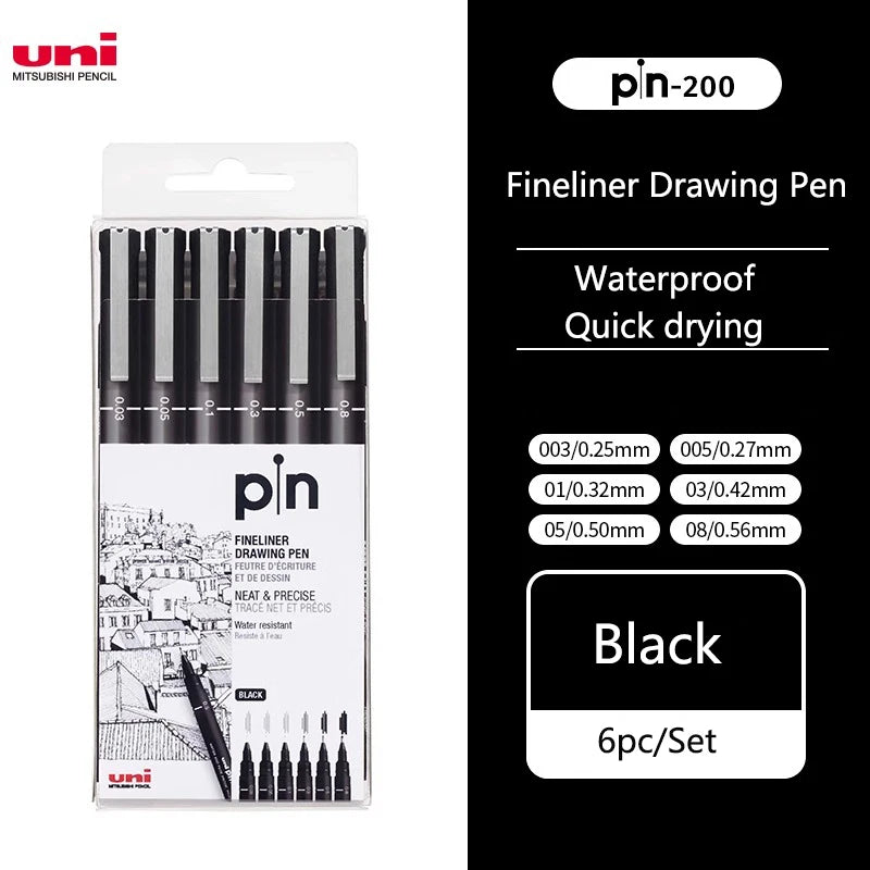 CowLost | 3-6-12pcs-japan-uni-pin-200-hook-drawing-pens-multi-specification-black-needle-pen-manga-design-drawing-stationery-art-supplies-1 |18