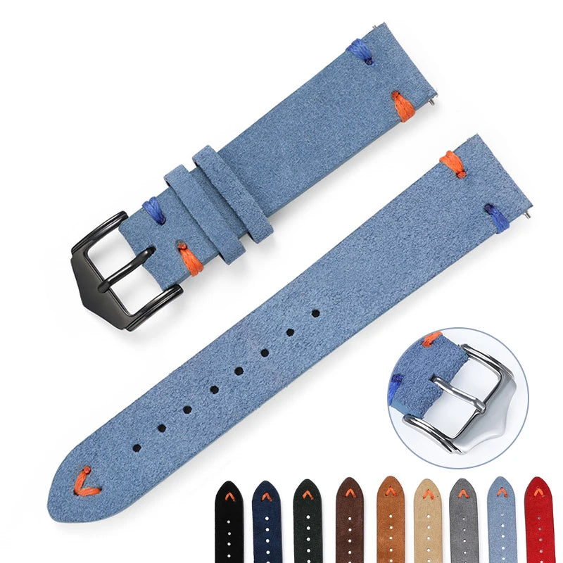 CowLost | 18mm-20mm-22mm-vintage-suede-leather-watch-strap-for-seiko-for-samsung-watch-5-4-3-handmade-stitching-quick-release-bracelet |1
