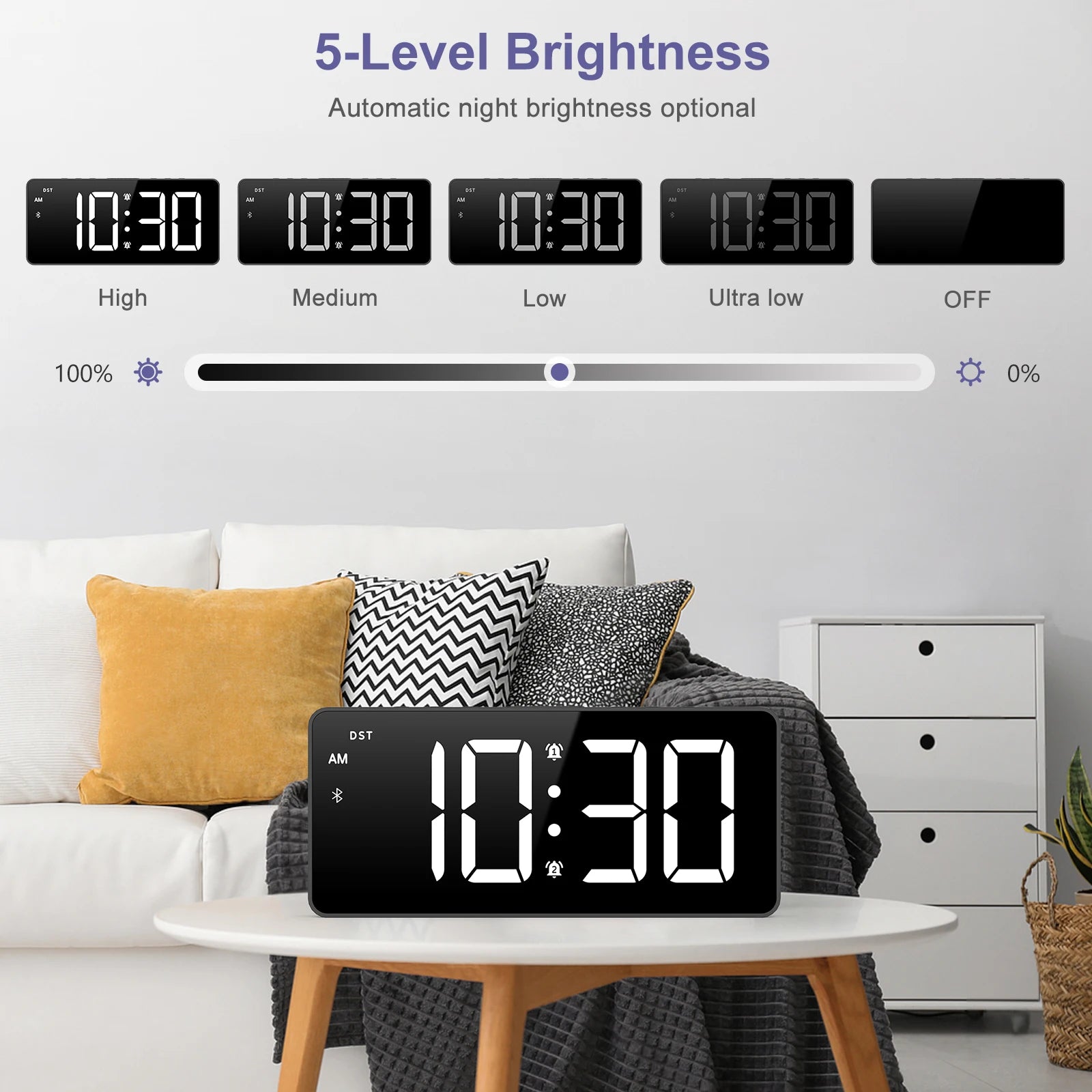 ORIA 7" LED Digital Alarm Clock with Bluetooth, Dual Alarm & 5 Brightness Levels for Home Office