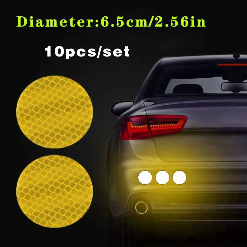 CowLost | 10pcs-set-car-bumper-reflective-safety-strip-stickers-car-circular-reflective-sticker-reflective-warning-safety-tape |8