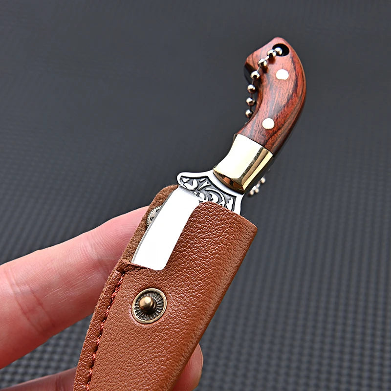 CowLost | activewear-pants-portable-mini-folding-knife-brass-color-wood-handle-stainless-steel-blade |9