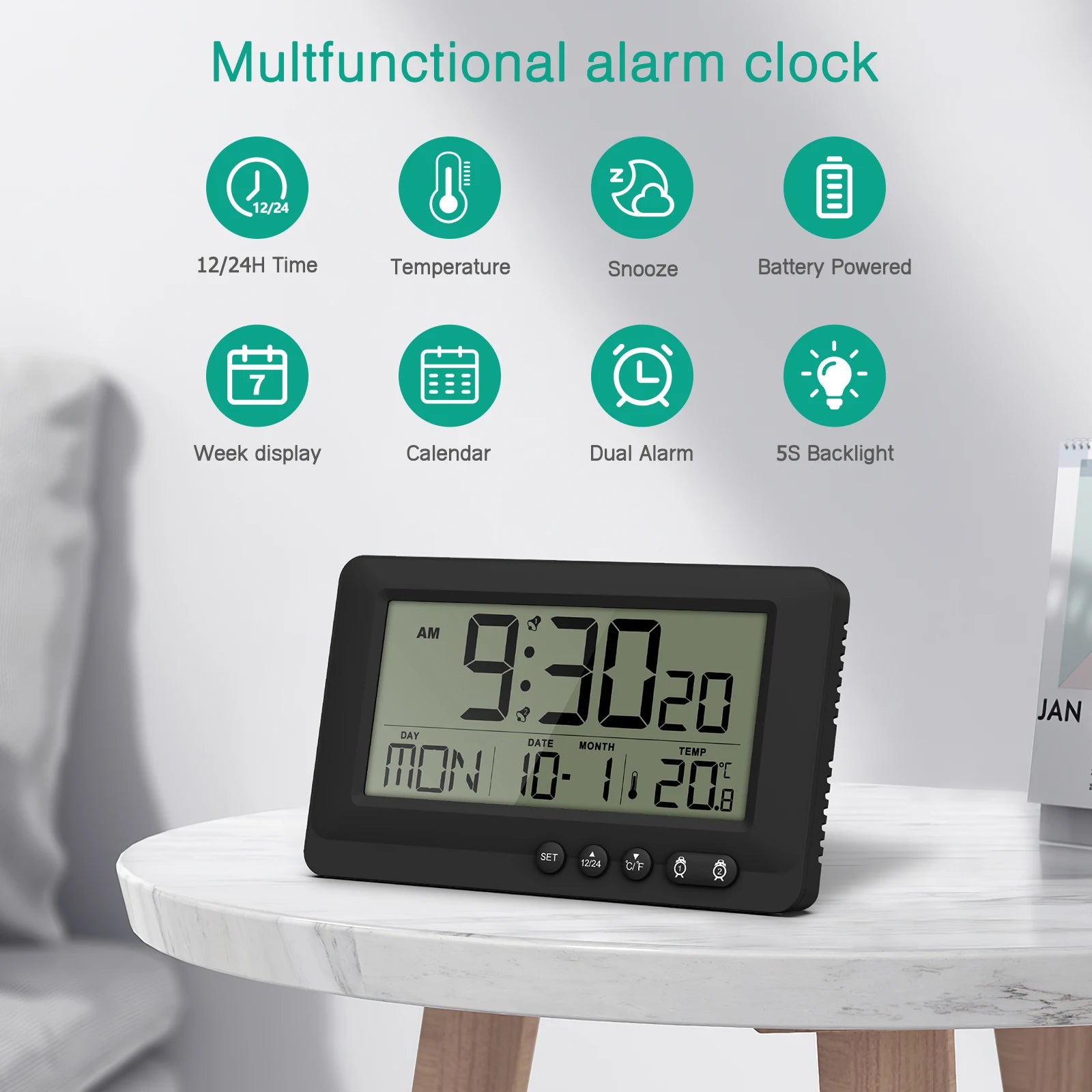 ORIA Digital Travel Alarm Clock with LCD, Dual Alarms & Calendar for Bedroom Office