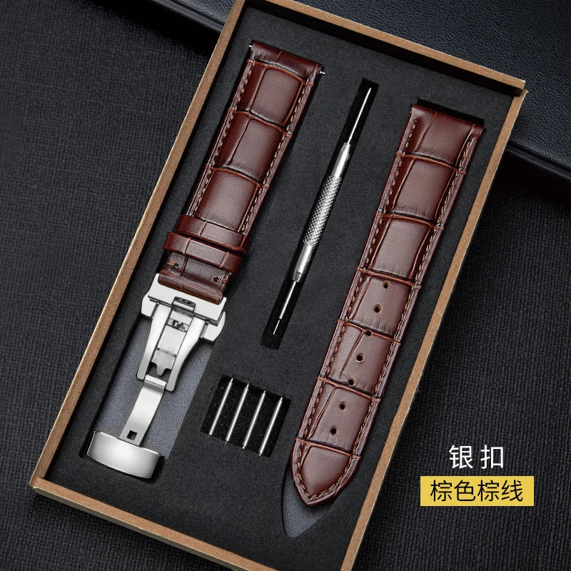CowLost | product_id-genuine-leather-watchband-18-24mm-replacement-strap-with-wooden-box-and-butterfly-buckle |22