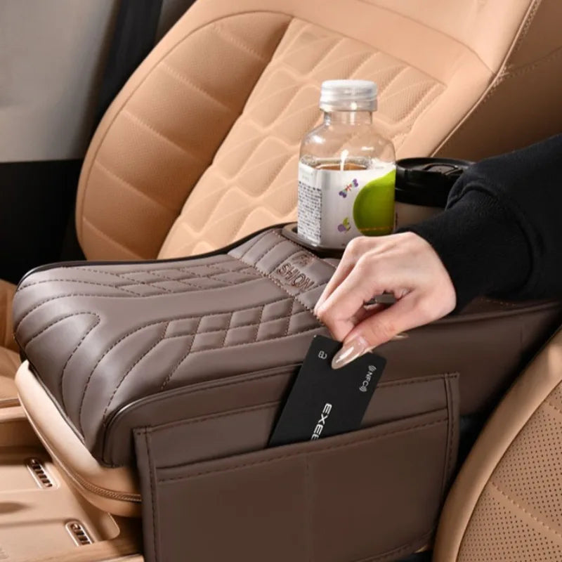 CowLost | product_id-universal-car-armrest-cover-with-2-side-pockets-2-cup-holders-tissue-box-holder-fits-most-cars-suvs-trucks |8