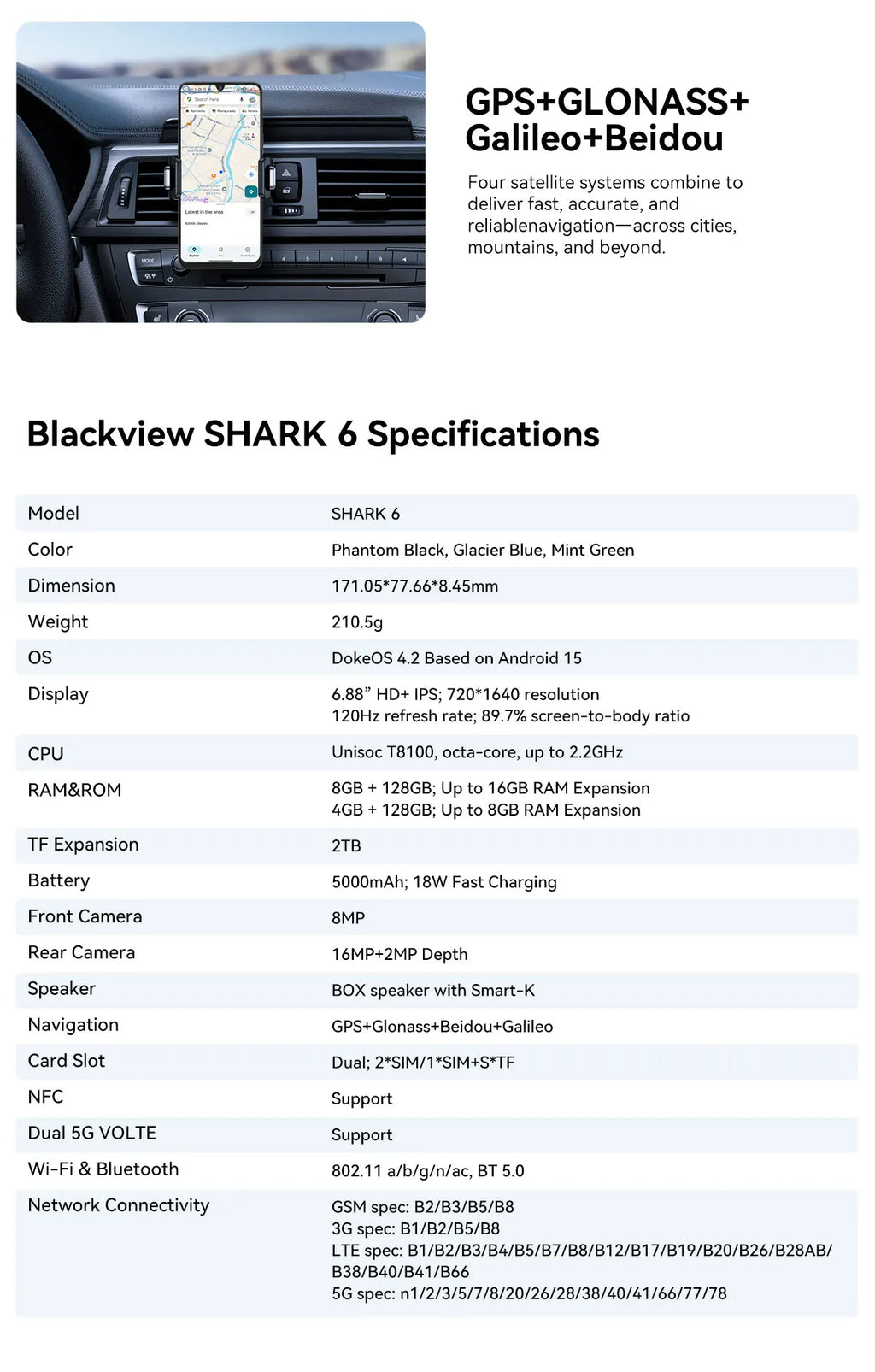 CowLost | blackview-shark-6-5g-smartphone-android-15-unisoc-t8100-mobile-phone-6-88-120hz-display-8gb-128gb-5000mah |45