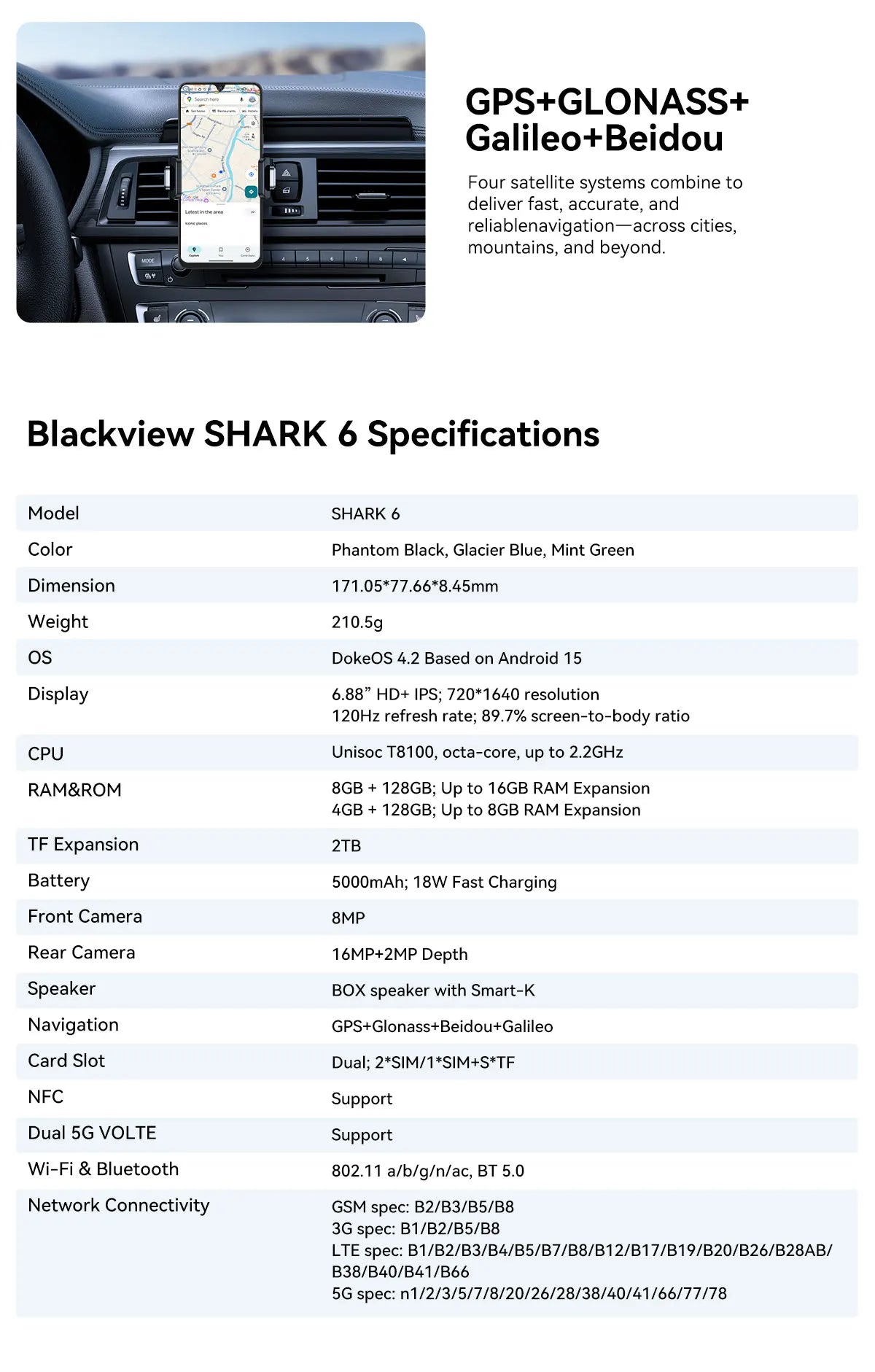 CowLost | blackview-shark-6-5g-smartphone-android-15-unisoc-t8100-mobile-phone-6-88-120hz-display-8gb-128gb-5000mah |45