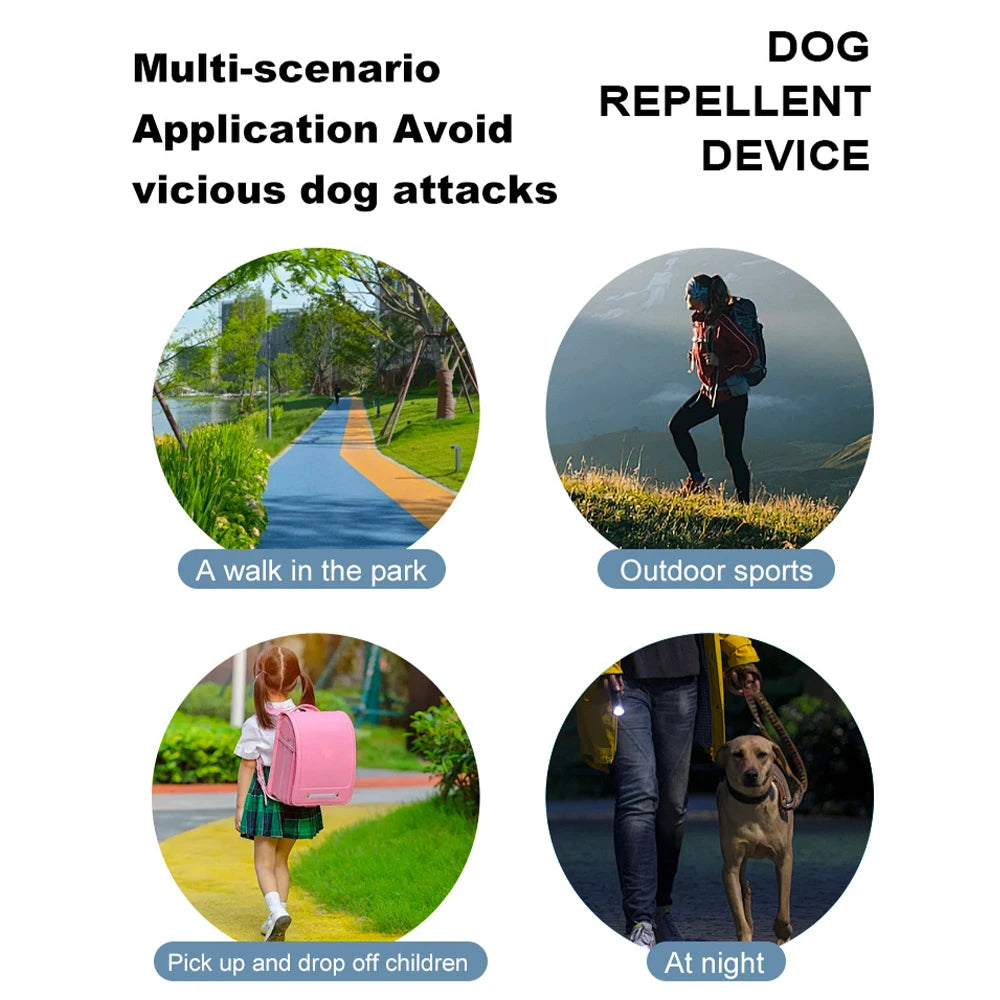3-Head Ultrasonic Dog Repeller 30ft Range Anti-Barking Trainer with LED Flashlight