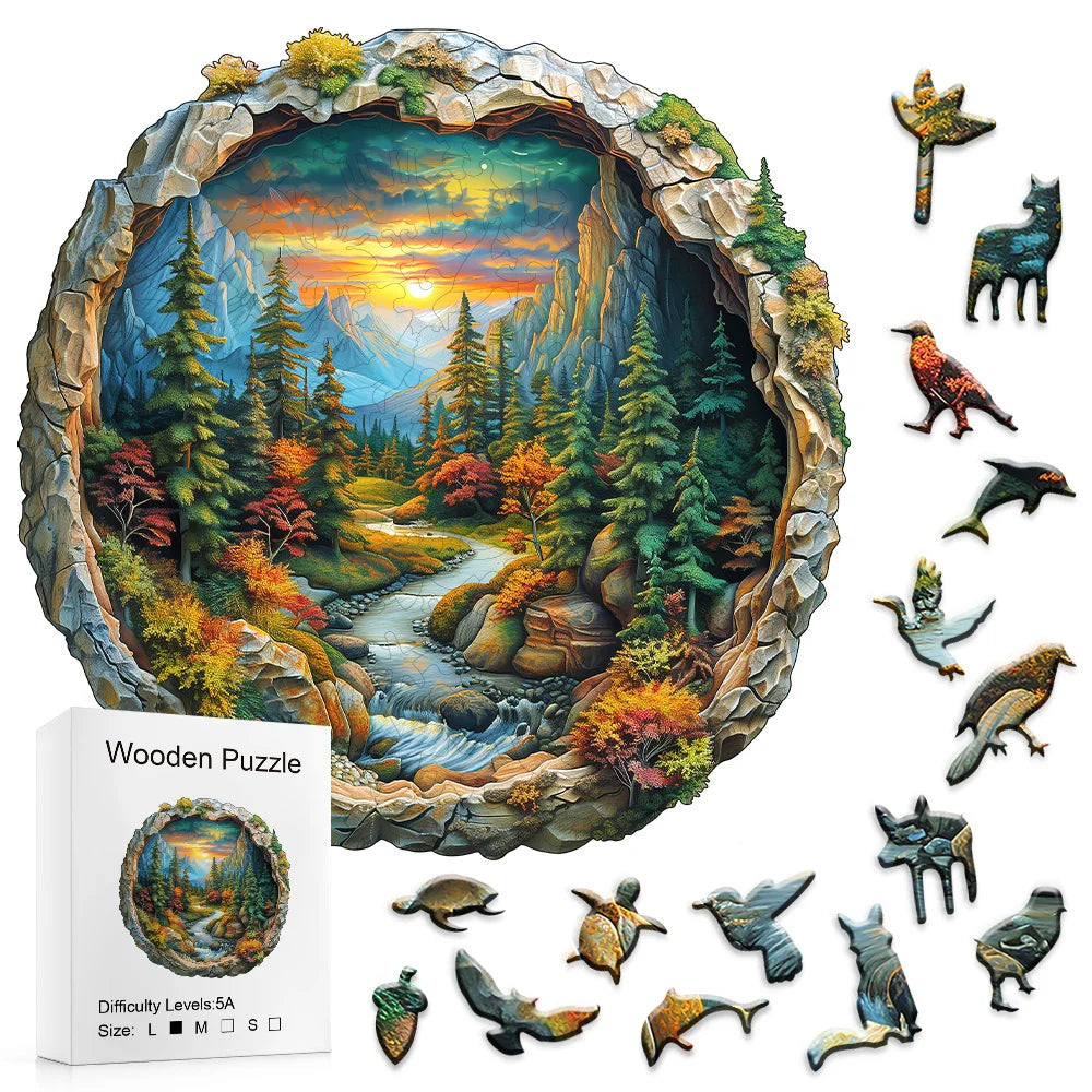 CowLost | product_id-challenging-forest-animal-wooden-puzzle-with-mountain-waterfall-scenes-small-and-large-sizes |1