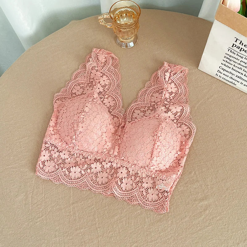 CowLost | product_id-women-s-lace-wire-free-padded-deep-v-neck-bralette-tank-top |9