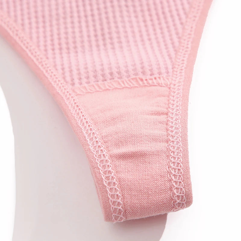 CowLost | activewear-pants-3pcs-cotton-waffle-women-s-sexy-thong-panties-set |37