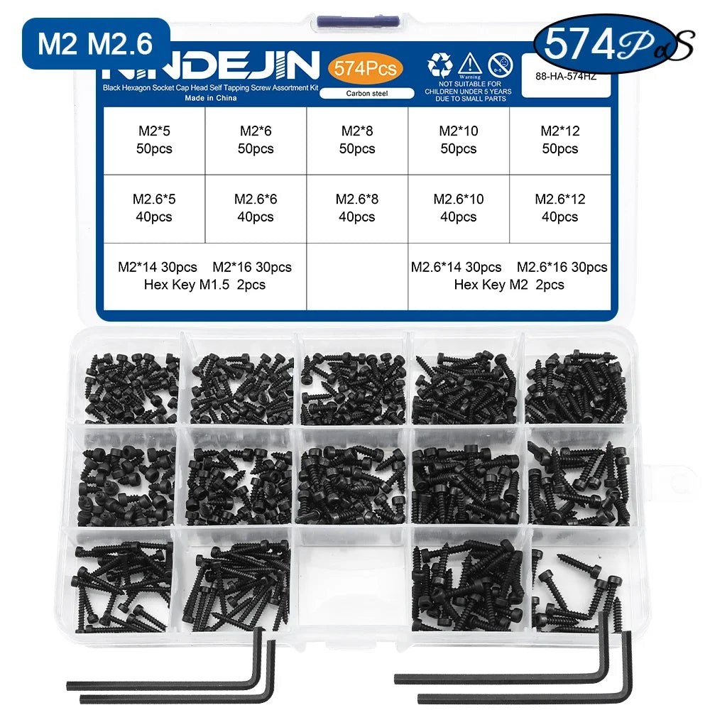 CowLost | nindejin-hex-socket-cap-head-self-tapping-screw-set-m2-m2-6-m3-m3-5-m4-carbon-steel |7