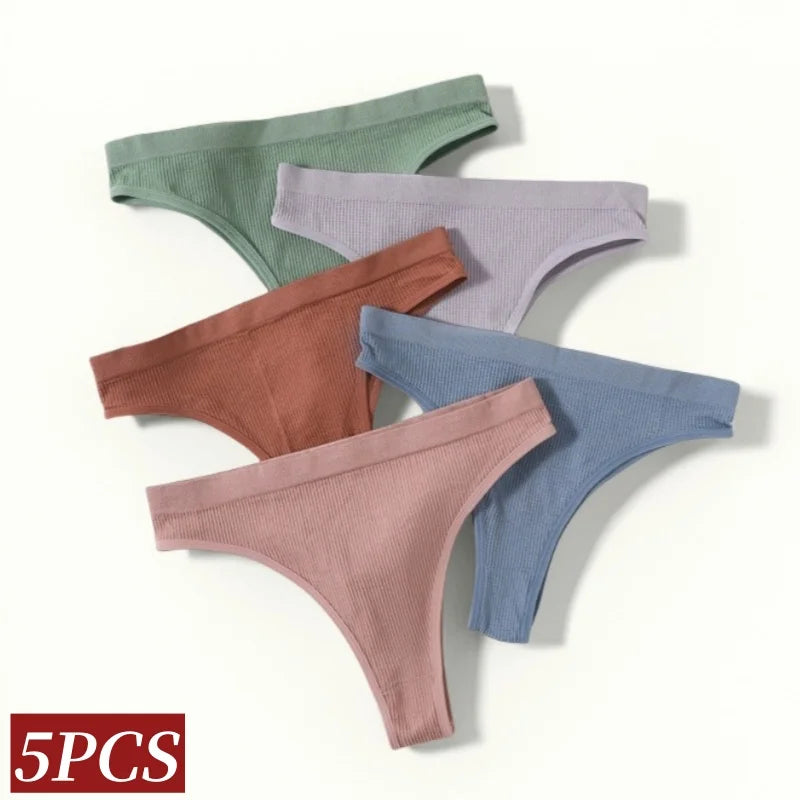 CowLost | 5pcs-set-seamless-briefs-women-brazilian-panties-sexy-lingerie-female-underpants-low-rise-bottom-solid-color-underwear-m-l |7