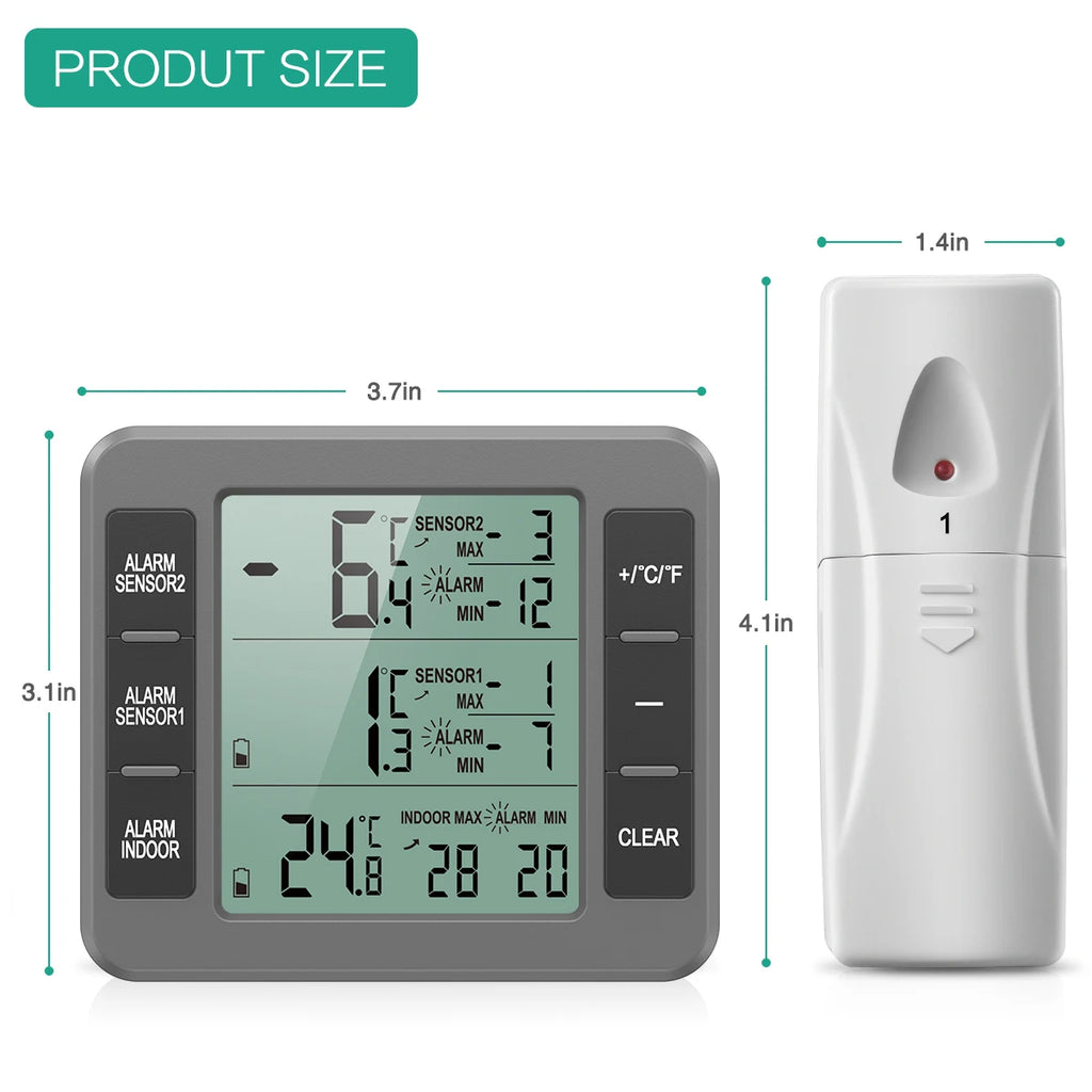 ORIA Digital Fridge Thermometer with 2 Sensors Wireless Indoor Freezer Thermometer