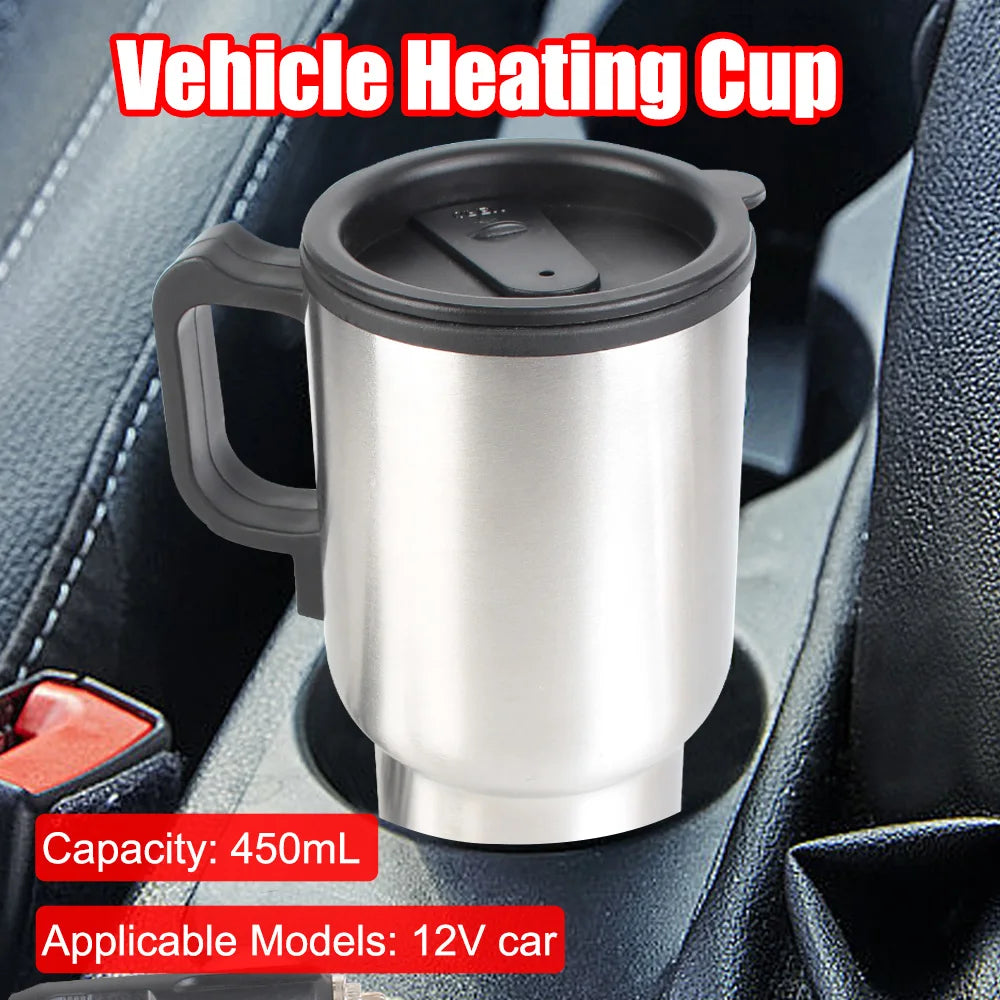 CowLost | stainless-steel-vehicle-heating-cup-12v-450ml-water-coffee-milk-thermal-mug-camping-travel-kettle-electric-heating-car-kettle |1