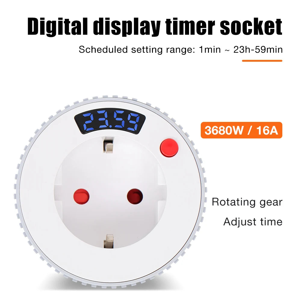 12/24H Countdown Timer Socket EU Plug 16A 230V Scheduled Charging Switch for Lighting