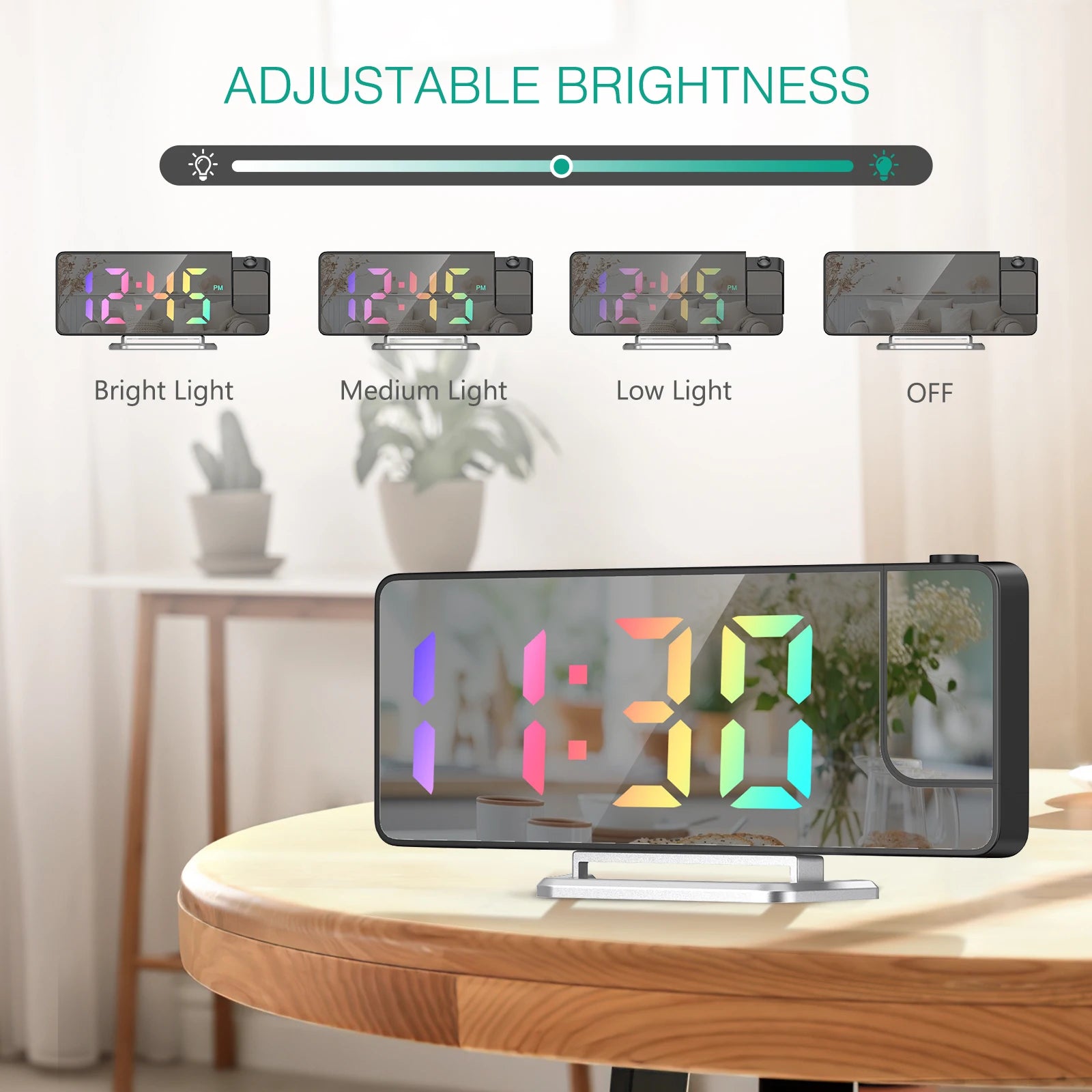 ORIA LED Projection Alarm Clock with Large 7.9" Screen, Date & Temperature Display