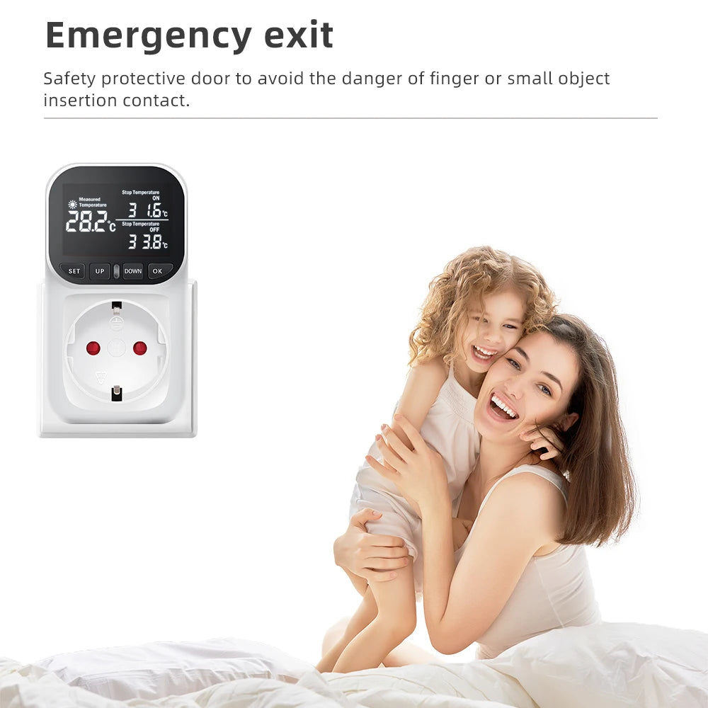 220V EU Plug Digital Temperature Controller Socket with LCD Timer Switch and Sensor
