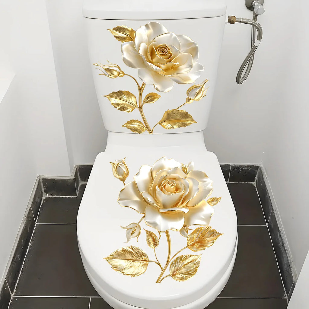 CowLost | beautiful-golden-flower-toilet-sticker-bathroom-toilet-cover-decorative |7