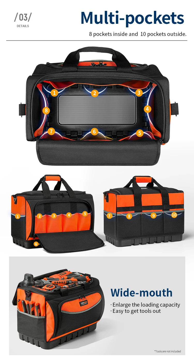 CowLost | product_id-tool-bag-with-molded-base-18-pocket-open-top-organizer-adjustable-shoulder-strap-heavy-duty |10