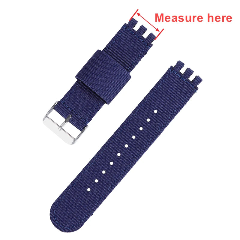 Nylon Canvas Watchband for Swatch 17mm 19mm 20mm Replacement Strap with Metal Pin Buckle