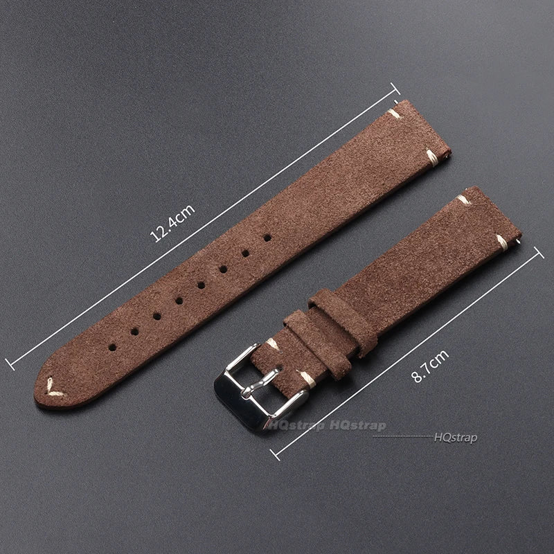 Genuine Suede Leather Quick Release Watch Strap 14-22mm Vintage Brown Wristband