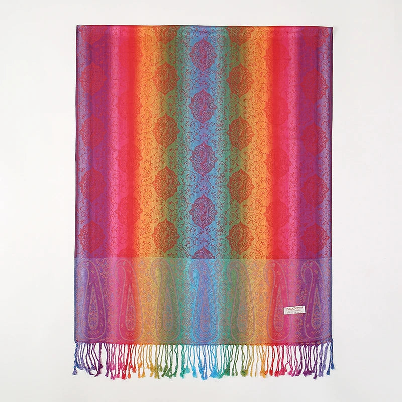 CowLost | rainbow-colors-winter-warm-thick-ethnic-style-jacquard-scarf |6