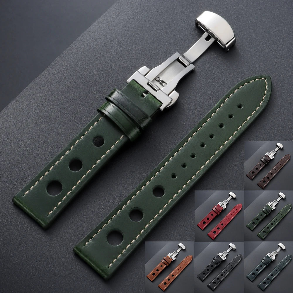 CowLost | product_id-hqstrap-genuine-dark-brown-cowhide-leather-watch-band-20mm-22mm-unisex-with-butterfly-buckle |1