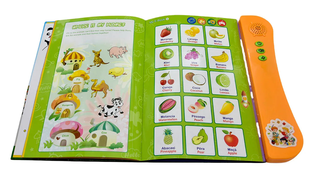 Portuguese English Bilingual Sound Book for Children Alphabet Numbers Animals Fruit Vegetables Educational