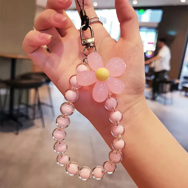 Mobile Phone Anti-Loss Short Wrist Lanyard with Colorful Bead Keychain