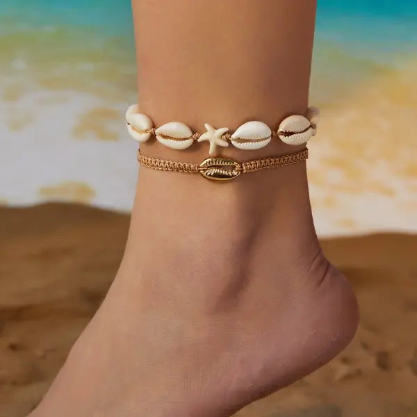 CowLost | bohemia-shell-anklet-for-women-colorful-rice-beads-handmade-braided-rope-bracelet-on-leg-beach-barefoot-sandal-leg-chain-jewelry |10