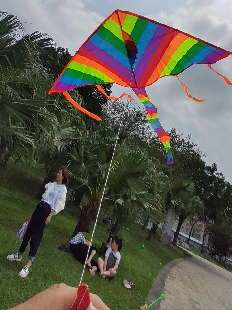 Rainbow Triangle Kite with Long Tail and Flying Line for Kids Outdoor Fun